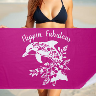 Serviette De Plage Dauphin hawaïen - pêcheur rose-coeur