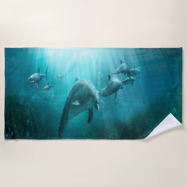 Serviette De Plage Dauphins qui nagent pour s'amuser (Devant)