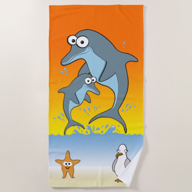Serviette De Plage Dauphins Starfish et Seagull Ocean (Devant)