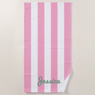 Serviette de plage de Cabana rose et blanc