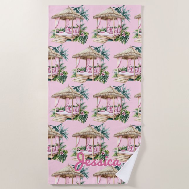 Serviette de plage de Cabana Tropical Rose (Devant)