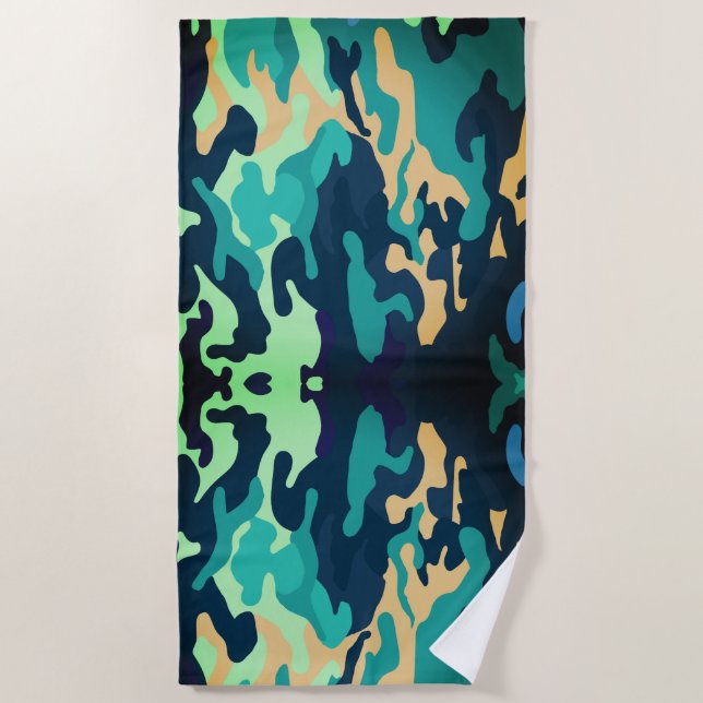 Serviette de plage de camouflage bleu vert (Devant)