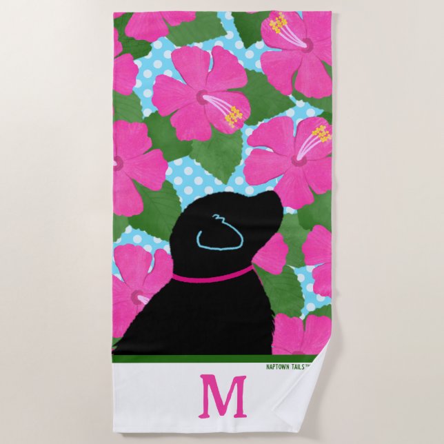 Serviette de plage de Chien noir de l'île Hibiscus (Devant)