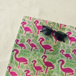 Serviette de plage de Flamants roses tropicaux