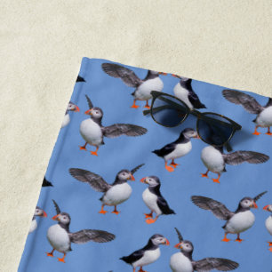 Serviette de plage de frénésie de macareux (bleue)