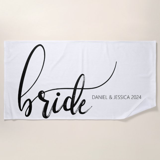 Serviette de plage de mariage élégante et minimali (Devant)