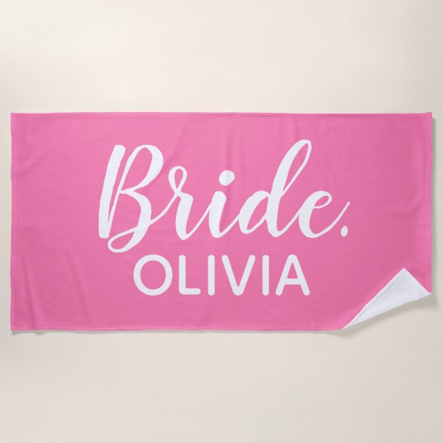 Serviette de plage de mariée rose et blanc (Devant)