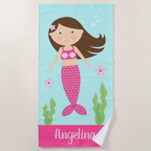Serviette de plage de Mermaid Cheveux Brown