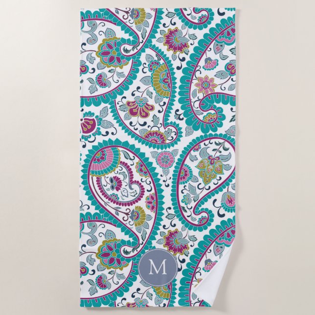 Serviette de plage de monogramme de motif de Boteh (Devant)