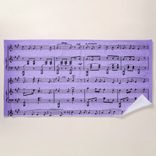 Serviette de plage de musique en feuille violet (Devant)