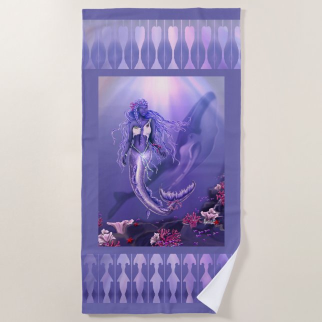 Serviette de plage de sirène d'océan violet (Devant)