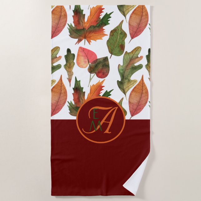 Serviette De Plage Décor d'automne monogramme Feuilles d'automne Bour (Devant)