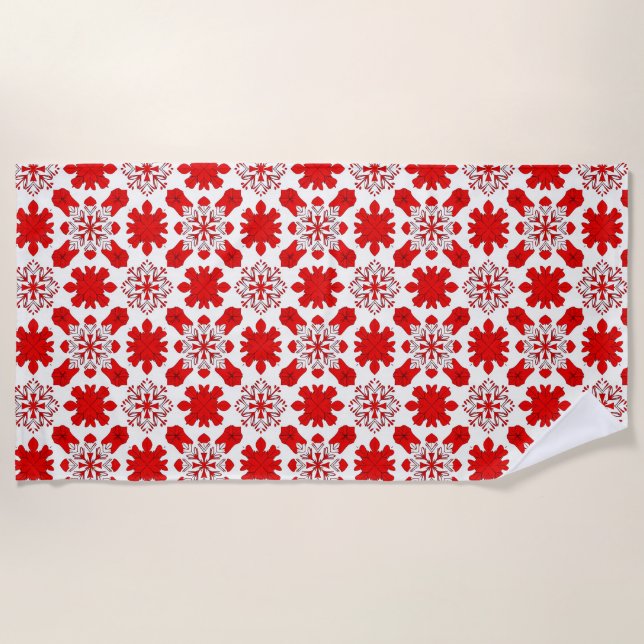 Serviette De Plage Décor de vacances flocon de neige rouge (Devant)