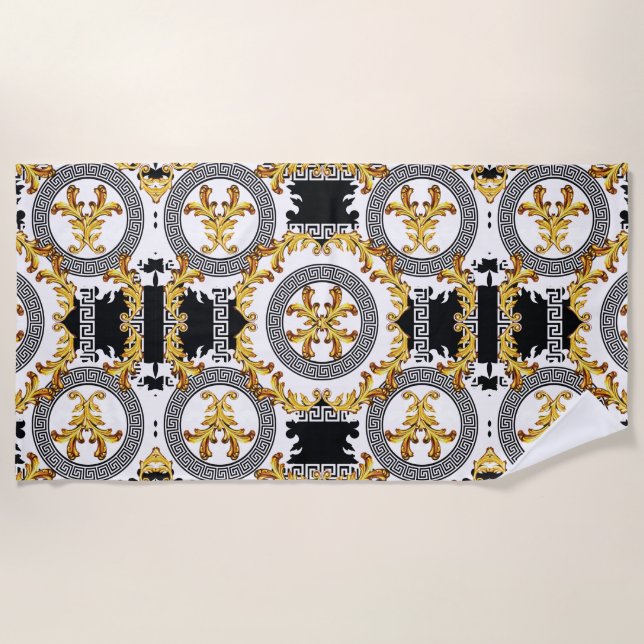 Serviette De Plage Décoration grecque d'or noir (Devant)