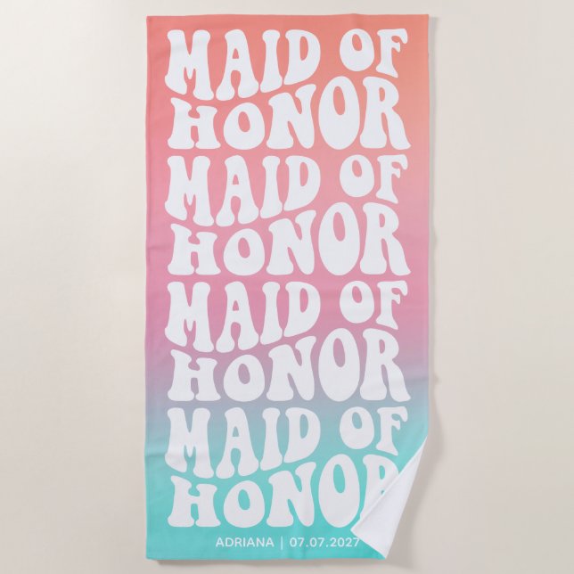 Serviette De Plage Demoiselle d'honneur Rétro Dégradé Rose Aqua  (Devant)