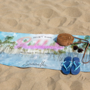 Serviette De Plage Demoiselle Tropical Palms Neon   Monogramme