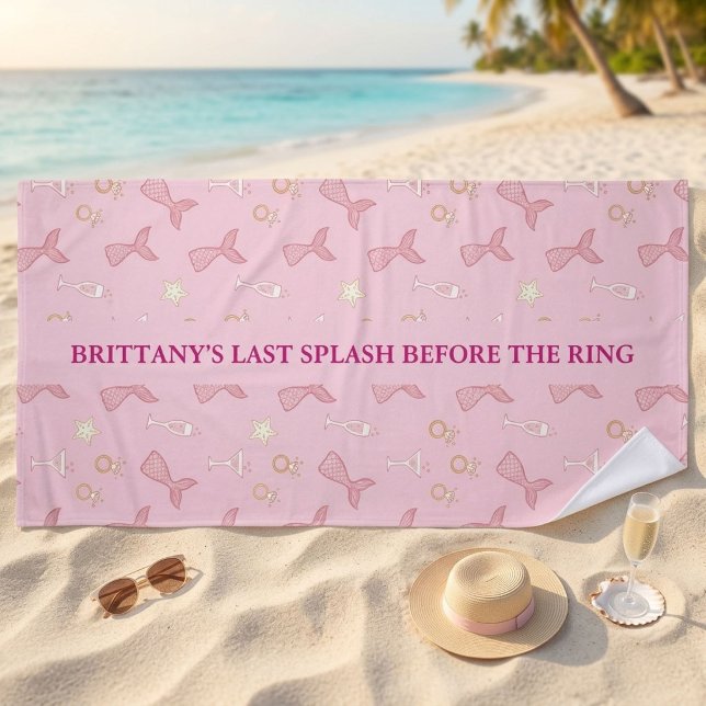Serviette De Plage Dernière Mermaid Splash Bachelorette Personnalisée (Créateur téléchargé)