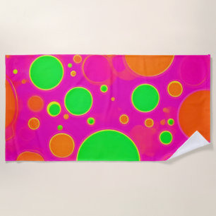 Serviette De Plage Design circulaire néon rose et vert rétro