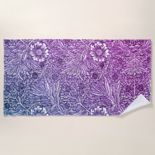 Serviette De Plage Design floral complexe dans les tons violets et bl