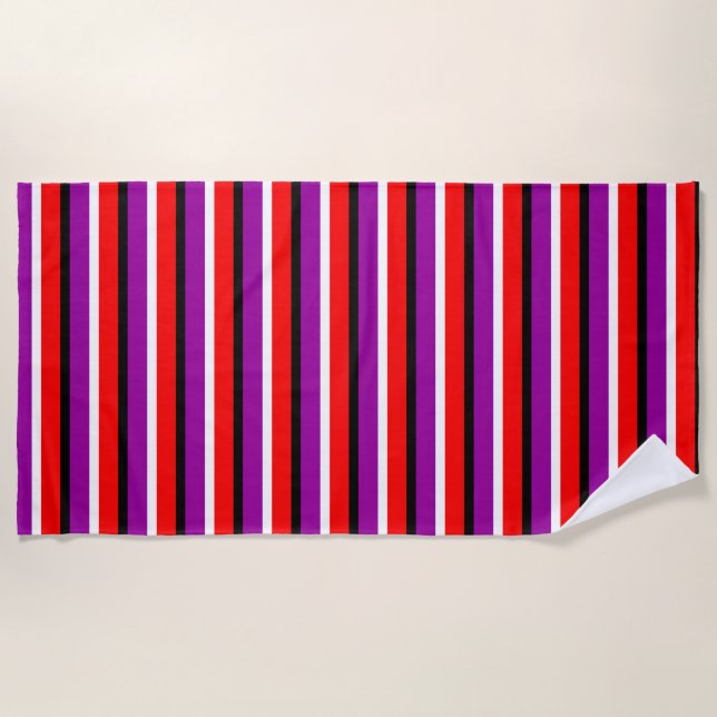 Serviette De Plage Design Motif rouge violet rayures (Devant)