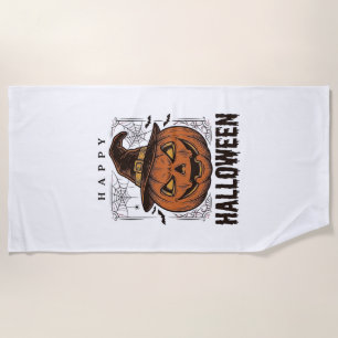 Serviette De Plage Dessin de gravure de citrouille joyeux Halloween v