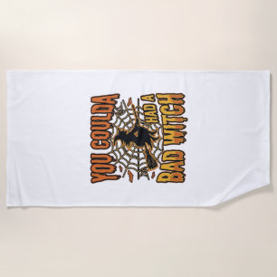 Serviette De Plage Dessin de gravure vintage Halloween sorcière mécha