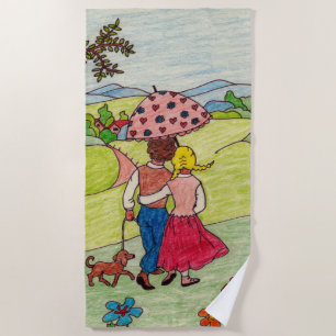 Serviette De Plage Dessin mignon - amoureux au printemps
