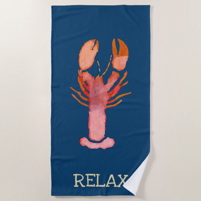 Serviette De Plage Détente Watercolor Lobster Nautical (Devant)