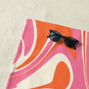 Serviette De Plage Déversement - rose, orange et crème