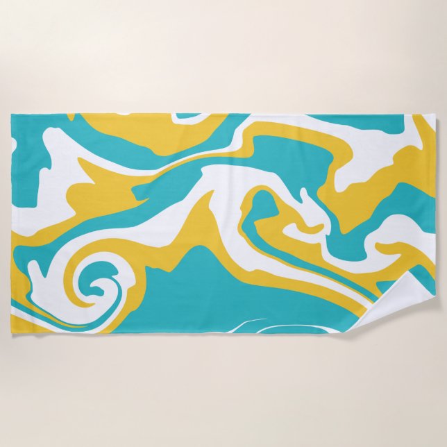 Serviette De Plage Déversement - Turquoise et Jaune (Devant)
