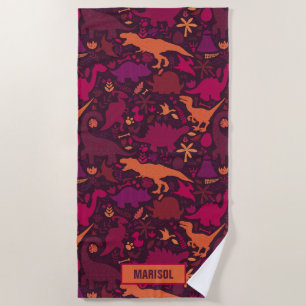 Serviette De Plage Dino Doodle Silhouettes Enfants Dinosaur
