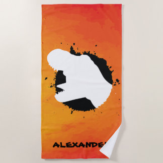 Serviette De Plage Dinosaur T-Rex Orange Attack Nom personnalisé