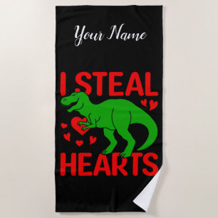 Serviette De Plage Dinosaure Vert Valentine I Voler Coeurs