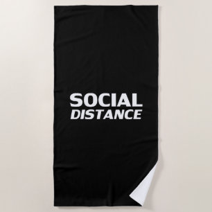 Serviette De Plage Distance sociale typographie moderne drôle noir