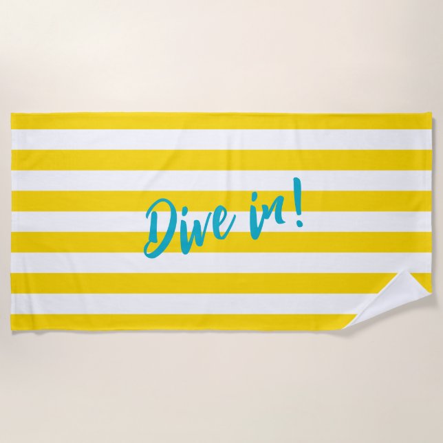 Serviette De Plage Dive In Fun Yellow and White Striped Pool Party (Devant)