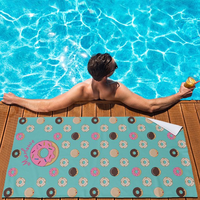 Serviette De Plage Donuts Glacés Nom Personnalisé (Créateur téléchargé)