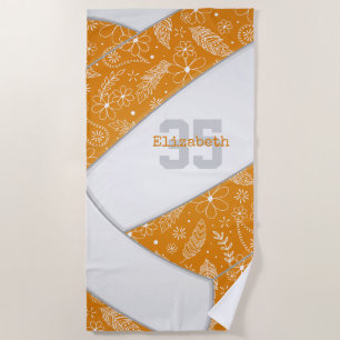 Serviette De Plage doodle floral artsy volleyball orange motif
