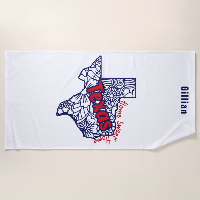 Serviette De Plage Doodles floraux du Texas Personnalisés (Devant)