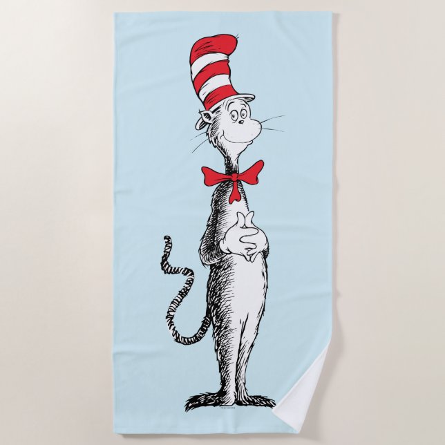 Serviette De Plage Dr. Seuss I Chat dans le Casquette debout haut (Devant)