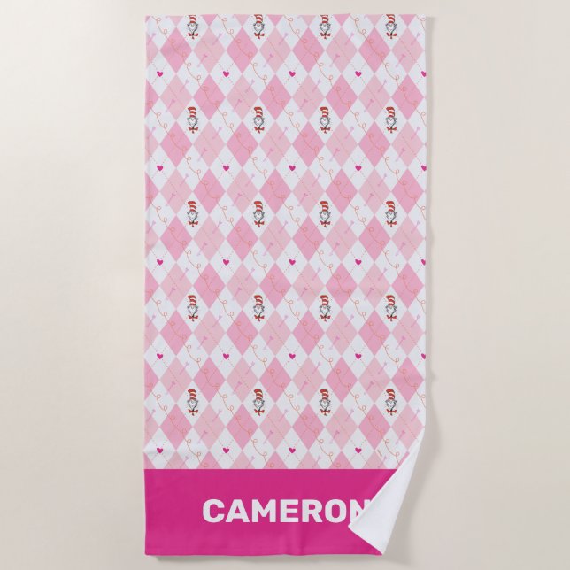 Serviette De Plage Dr. Seuss Valentine | Jacquard rose Chat dans le C (Devant)