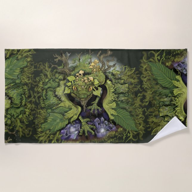 Serviette De Plage Dragon de magie de mousse de forêt (Devant)