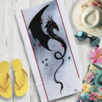 Dragon tribal noir gras rouge et bleu fleurs