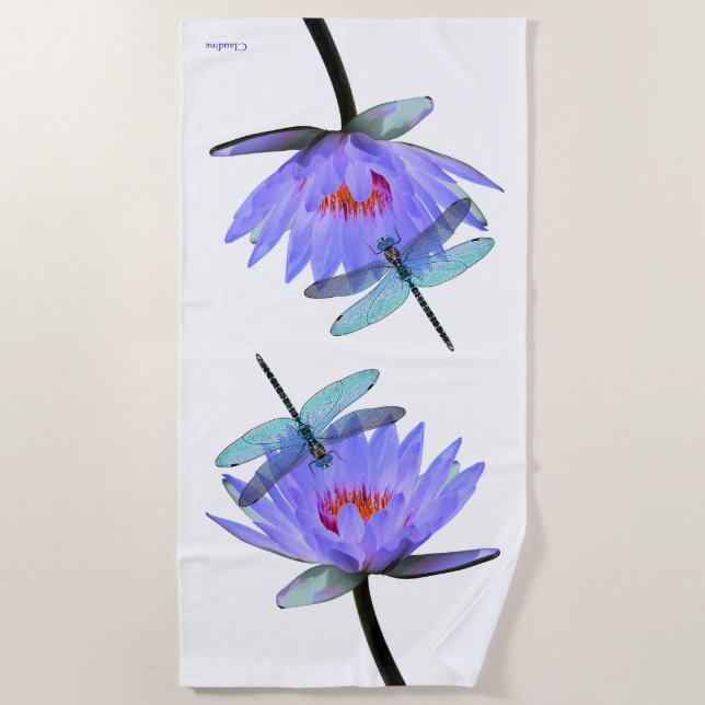 Serviette De Plage Dragonflies sur Water Lilies Beach (Devant)