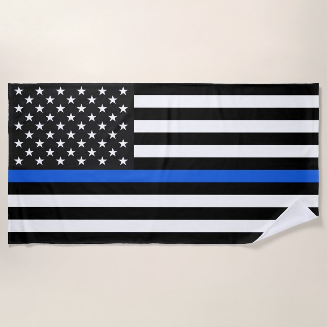 Serviette De Plage Drapeau américain de la Ligne Bleue Mince (Devant)