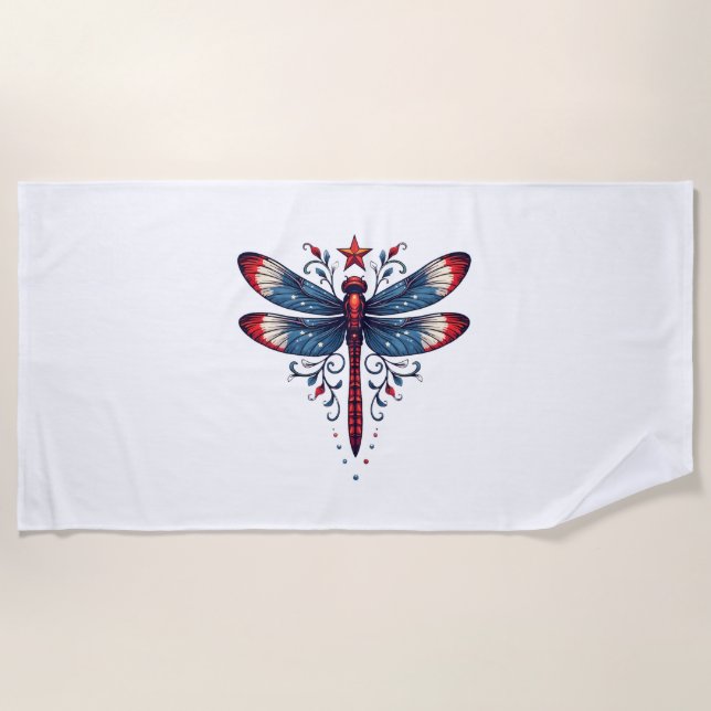 Serviette De Plage Drapeau américain libellule Patriotique 4 juillet  (Devant)