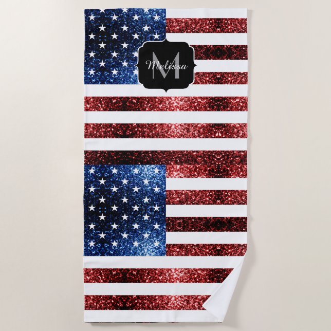 Serviette De Plage Drapeau américain rouge bleu étincelles parties sc (Devant)
