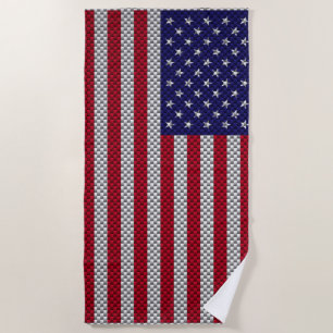 Serviette De Plage Drapeau américain sur le décor de fibre de carbone
