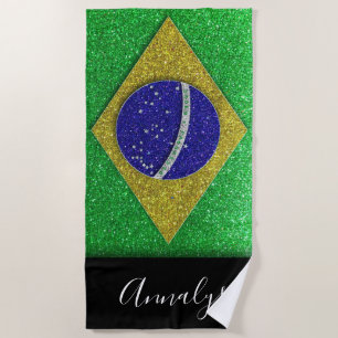 Serviette De Plage Drapeau brésilien de la Parties scintillant de la
