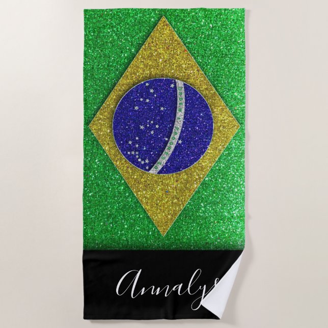 Serviette De Plage Drapeau brésilien de la Parties scintillant de la  (Devant)