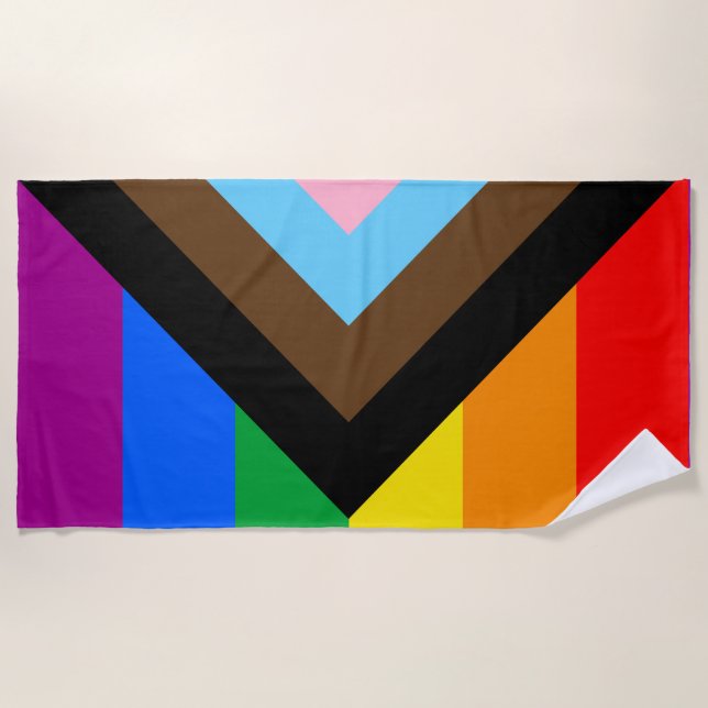 Serviette De Plage Drapeau de fierté de progrès LGBTQ+ (Devant)